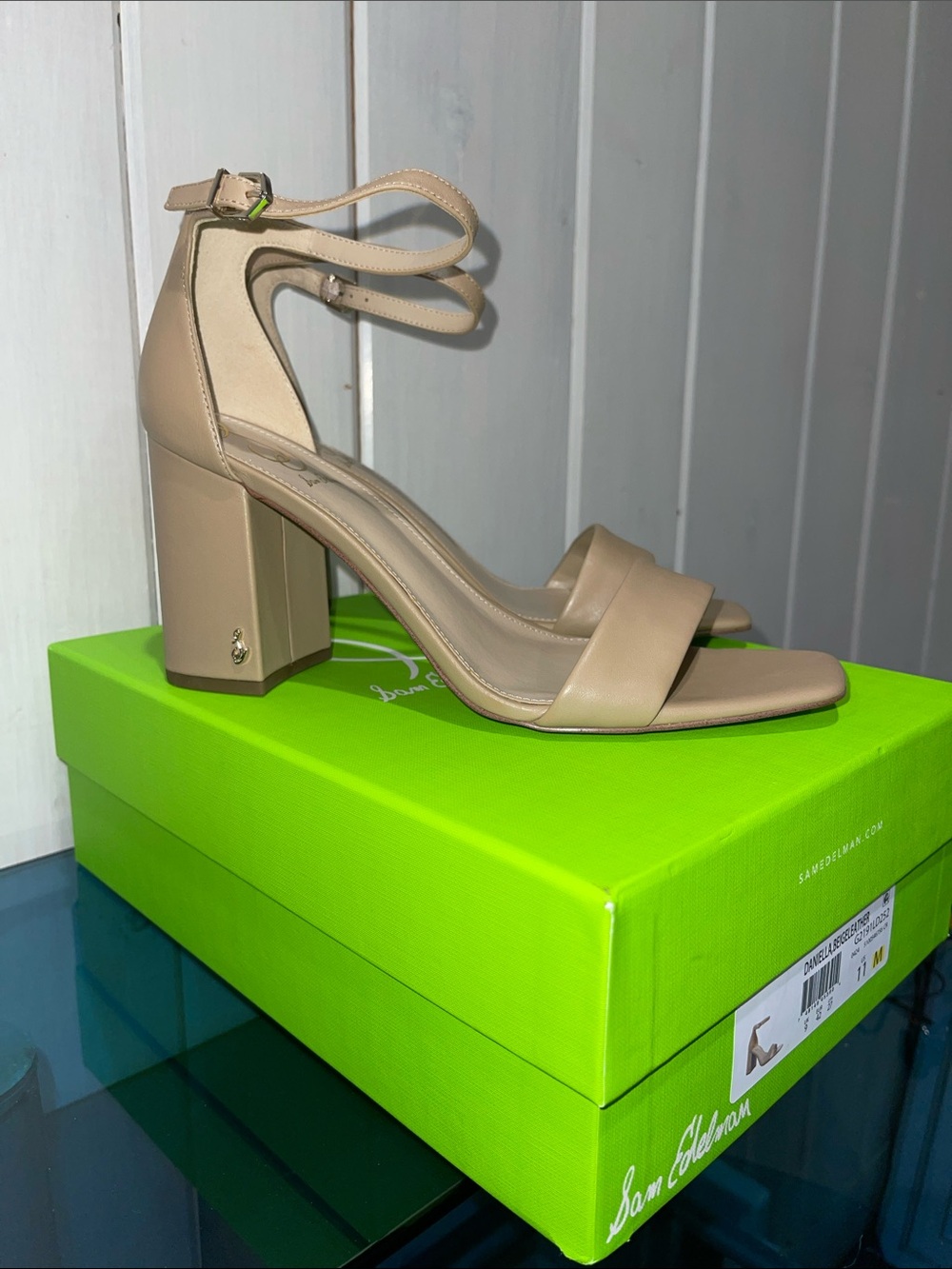Sam Edelman Daniella Ankle Strap Beige Leather Block Heel Sandals NWT 11 EU 42